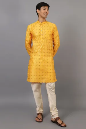 Banarasi Art Silk Cotton Yellow Kurta Pajama