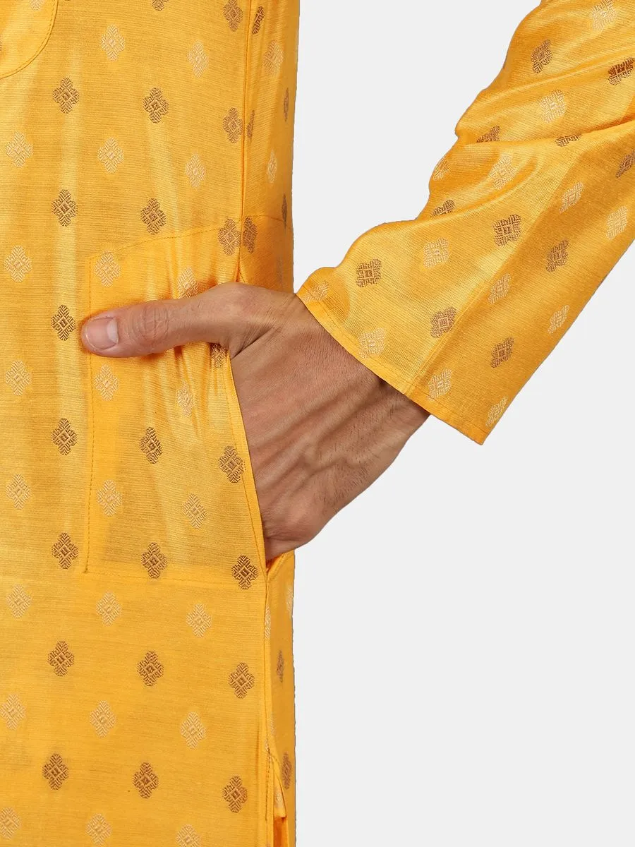 Banarasi Art Silk Cotton Yellow Kurta Pajama