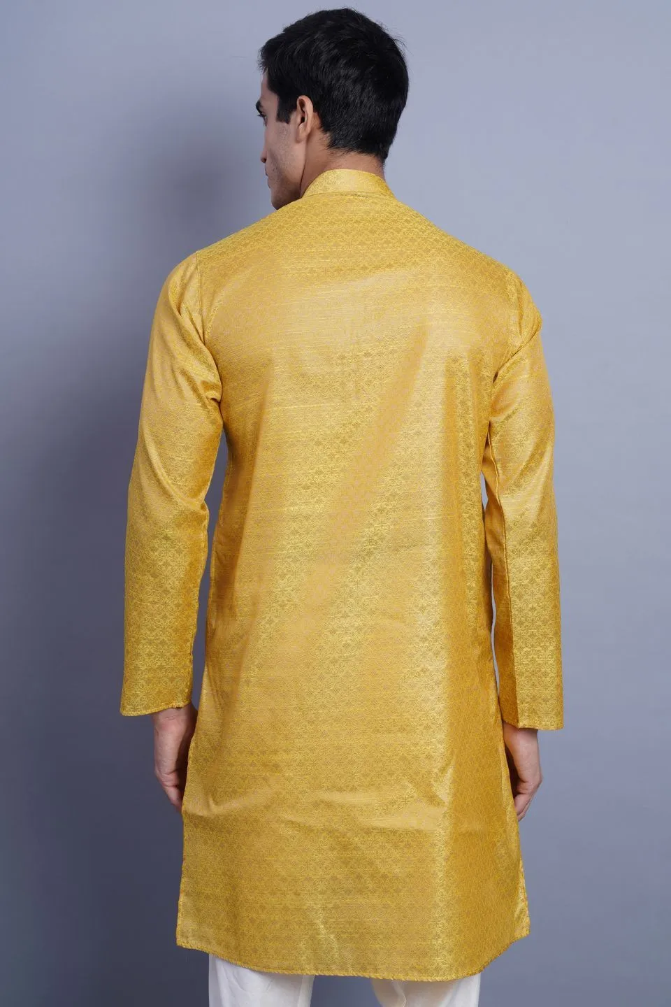 Banarasi Art Silk Cotton Yellow Kurta Pajama
