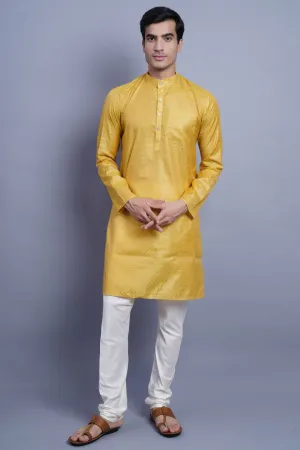 Banarasi Art Silk Cotton Yellow Kurta Pajama