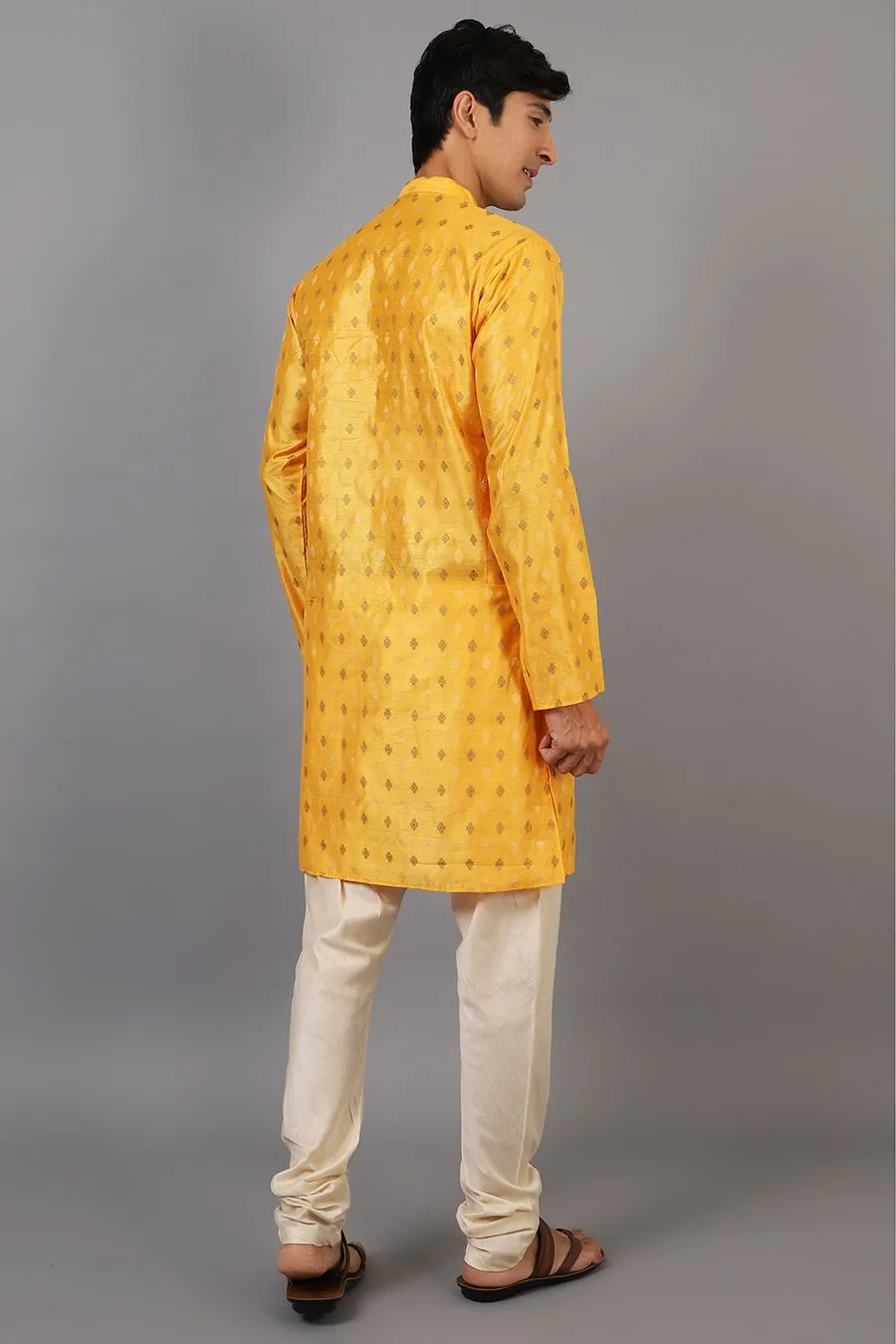 Banarasi Art Silk Cotton Yellow Kurta Pajama
