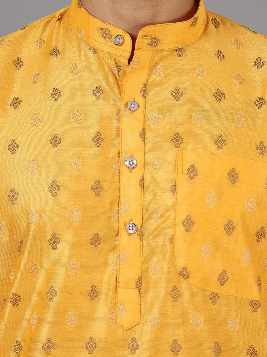 Banarasi Art Silk Cotton Yellow Kurta Pajama