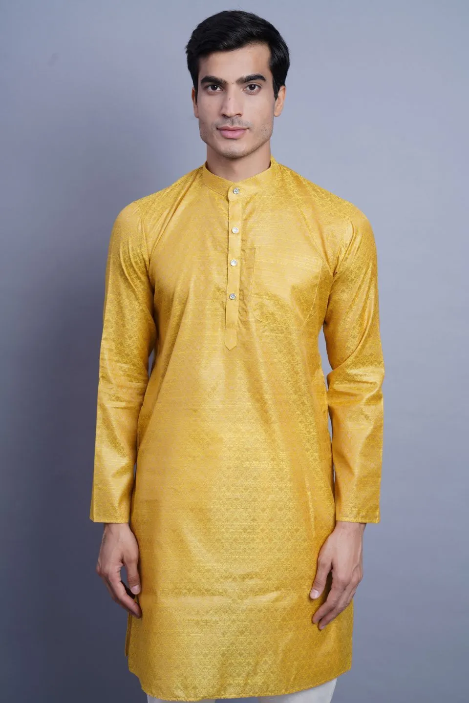 Banarasi Art Silk Cotton Yellow Kurta Pajama
