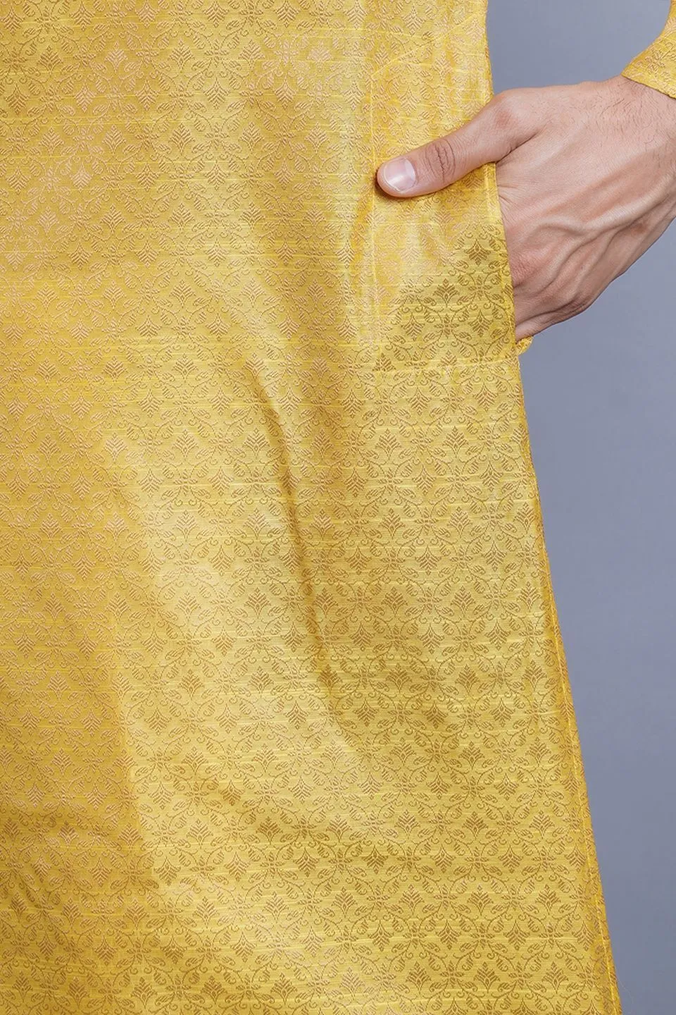 Banarasi Art Silk Cotton Yellow Kurta Pajama