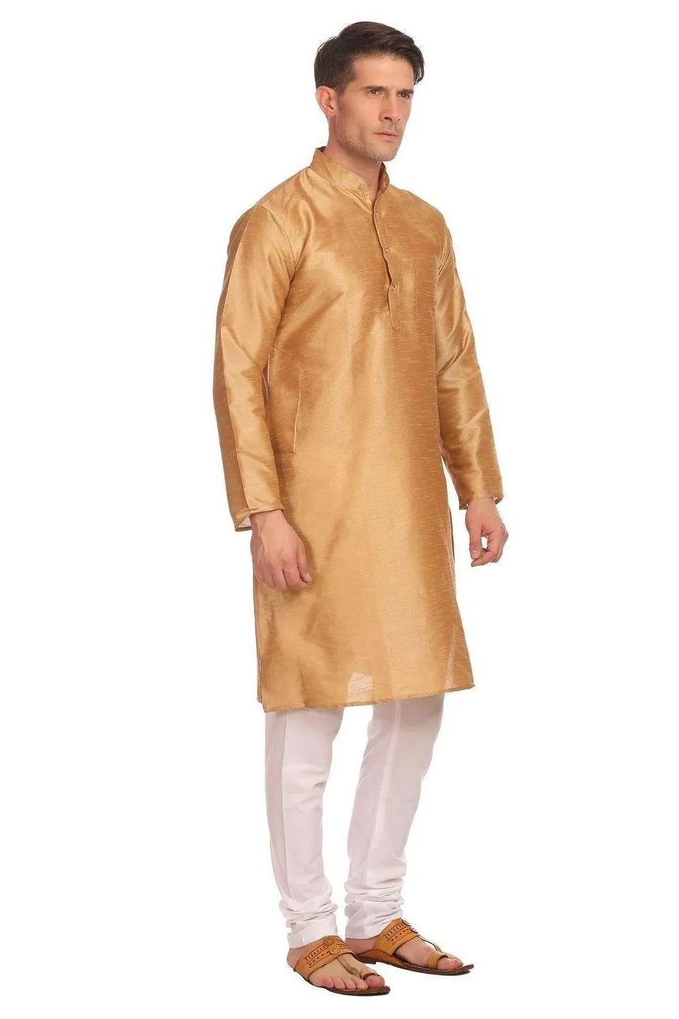 Banarasi Art Silk Gold Kurta Pyjama