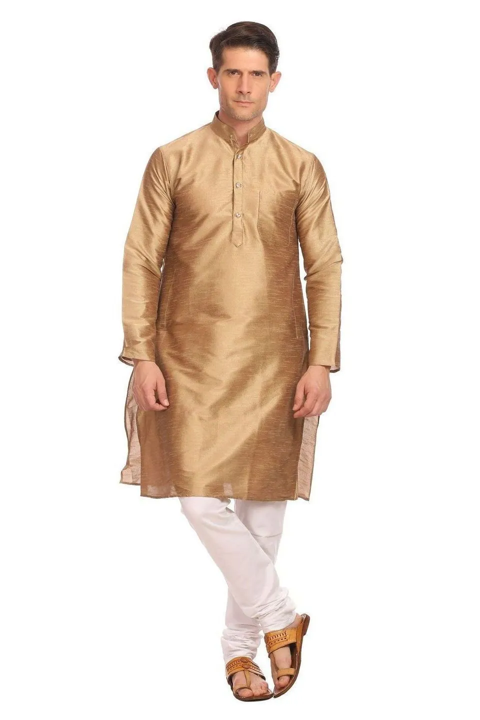 Banarasi Art Silk Gold Kurta Pyjama