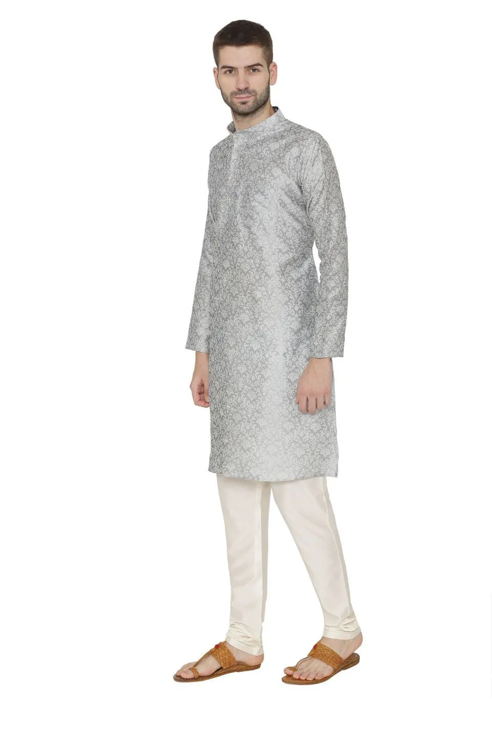 Banarasi Art Silk Grey Kurta Pajama