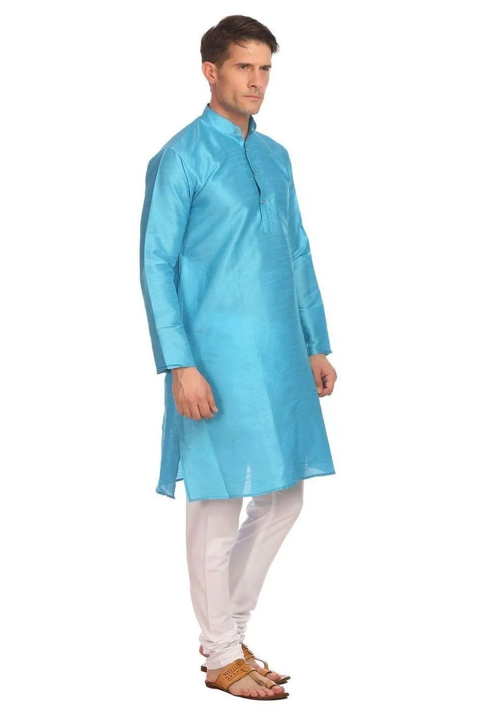 Banarasi Art Silk Turquoise Kurta Pyjama