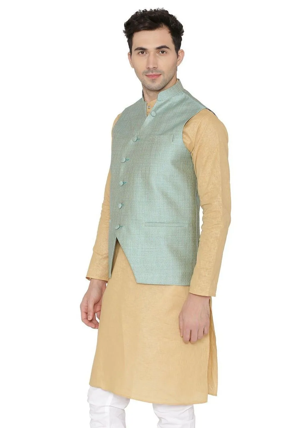 Banarasi Rayon Cotton Blue Modi Nehru Jacket