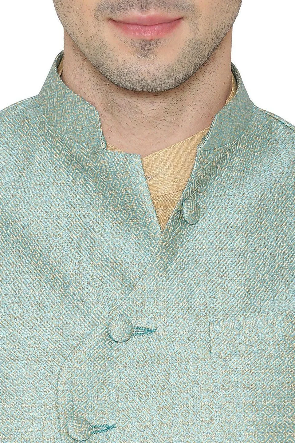 Banarasi Rayon Cotton Blue Modi Nehru Jacket