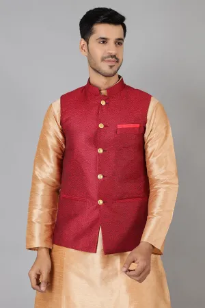 Banarasi Rayon Cotton Red Modi Nehru Jacket