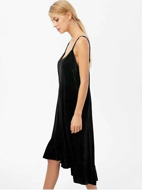 BerryBetty - Fun Frilled Velvet Cami Dress