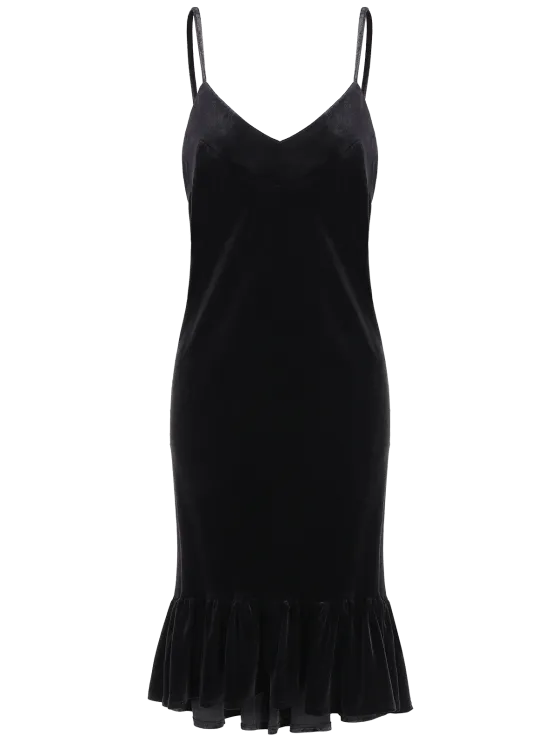 BerryBetty - Fun Frilled Velvet Cami Dress