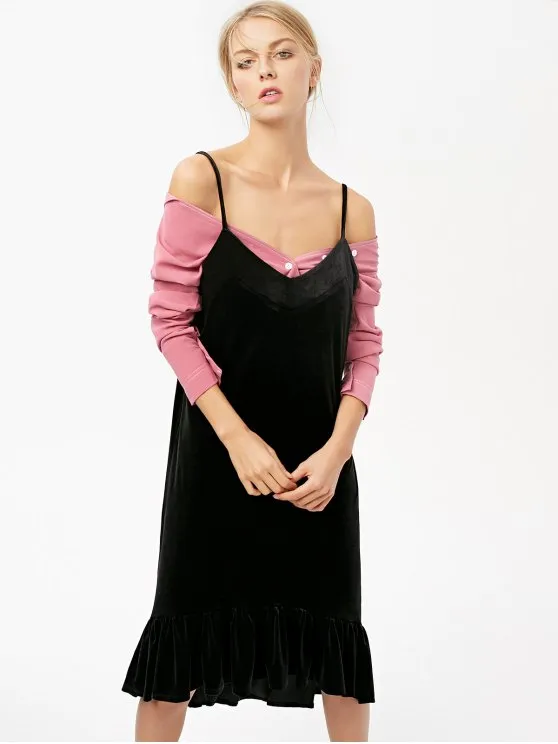 BerryBetty - Fun Frilled Velvet Cami Dress