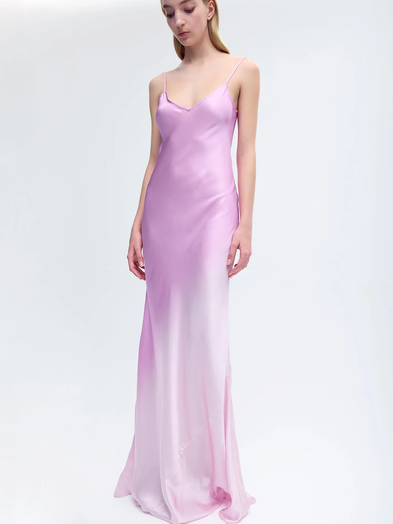 Bias Silk Slip Gown in Fuchsia Degrade