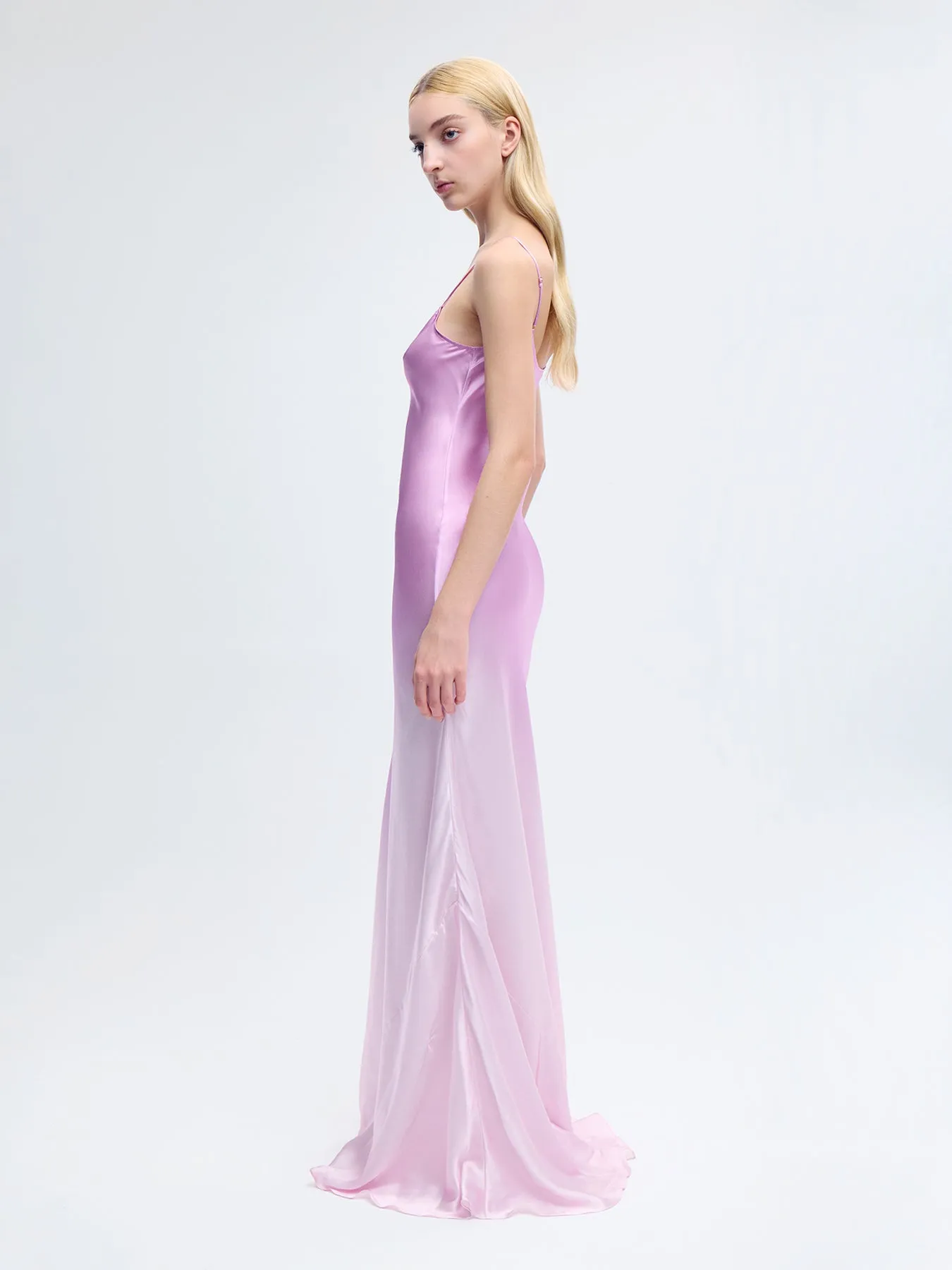 Bias Silk Slip Gown in Fuchsia Degrade