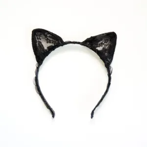 Black Floral Lace Cat Kitty Ears Costume Headband Hairband Gift Cosplay Women Hair Accessory
