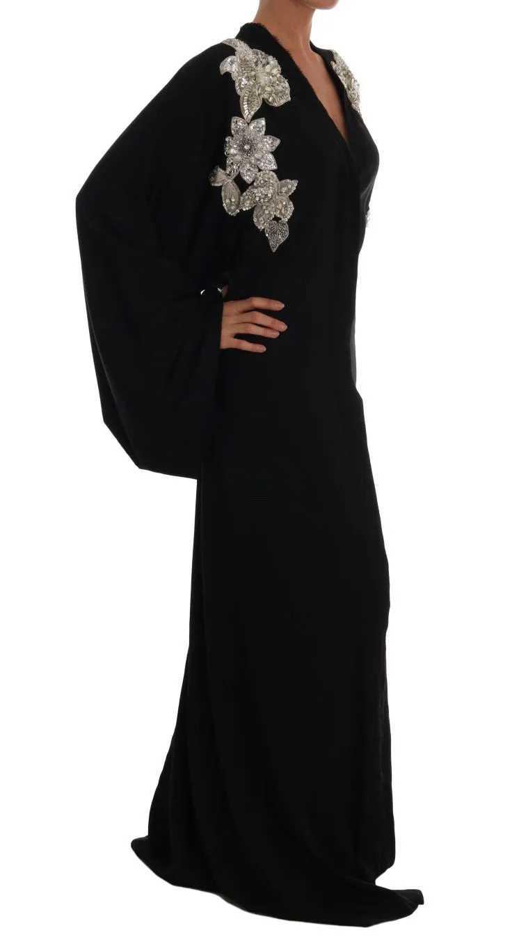 Black Floral Lace Silk Crystal Dress