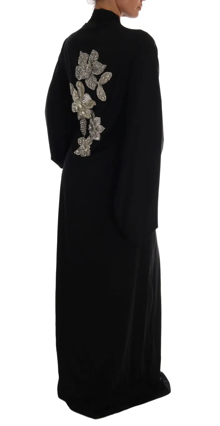 Black Floral Lace Silk Crystal Dress
