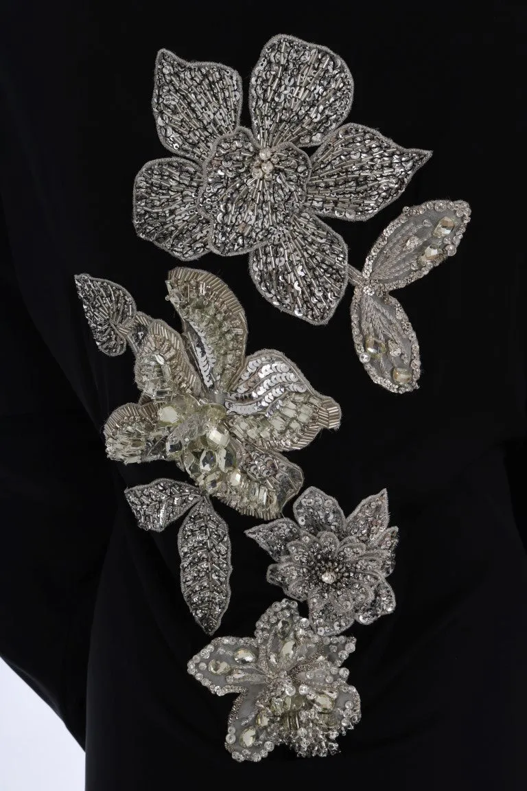Black Floral Lace Silk Crystal Dress
