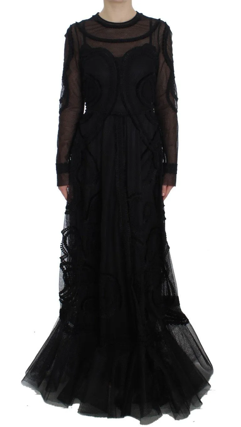 Black Netted Torero Full Length Maxi Dress