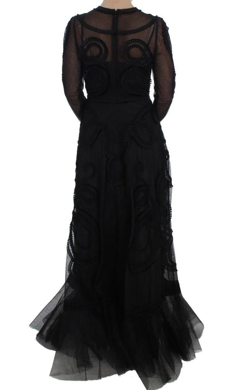 Black Netted Torero Full Length Maxi Dress