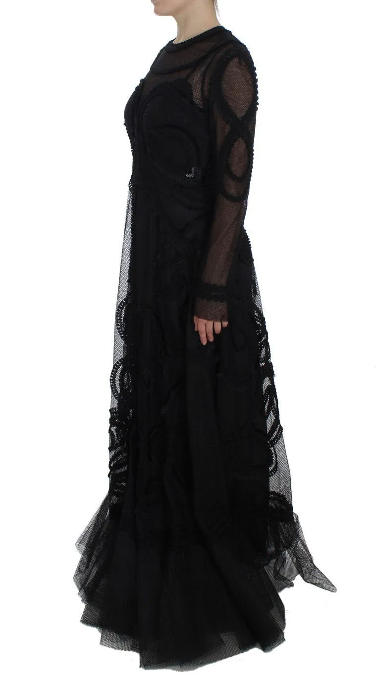 Black Netted Torero Full Length Maxi Dress