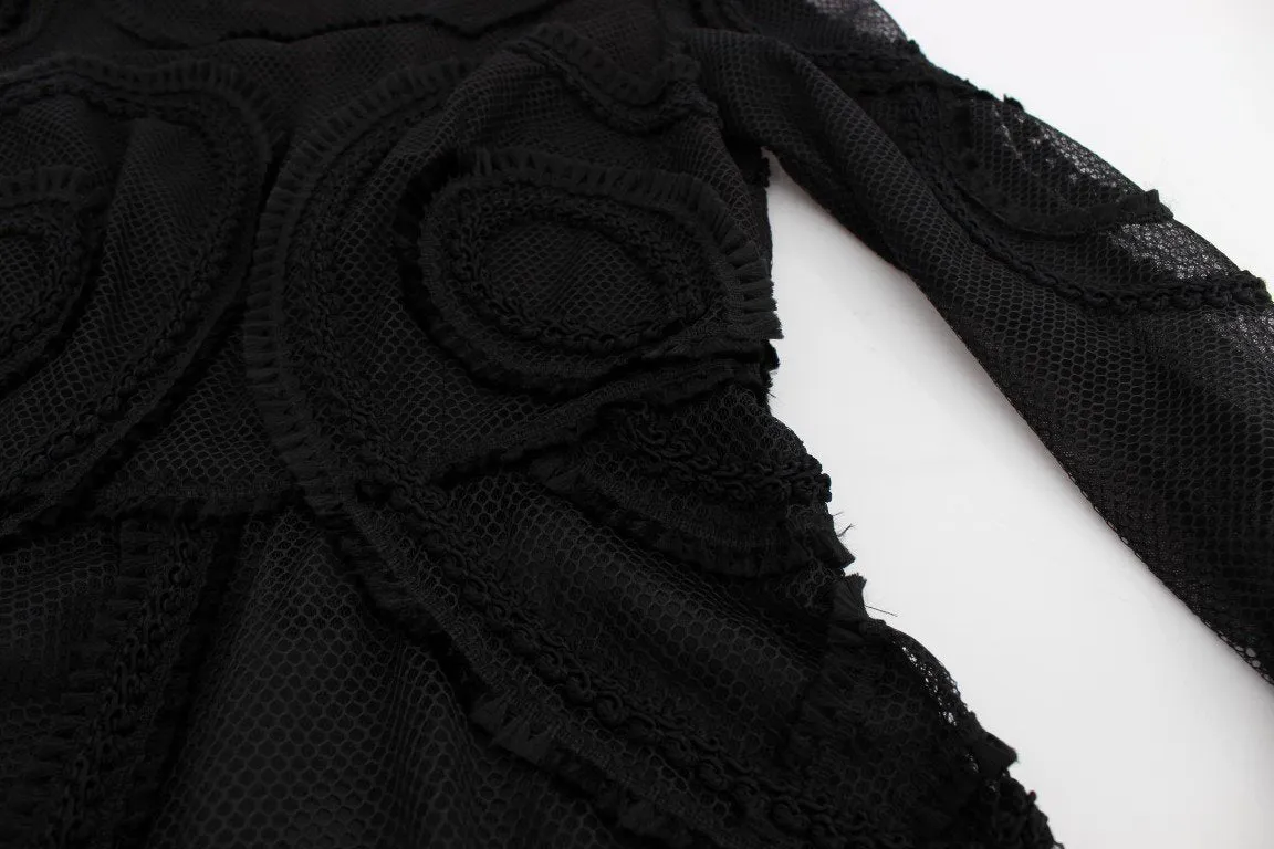 Black Netted Torero Full Length Maxi Dress