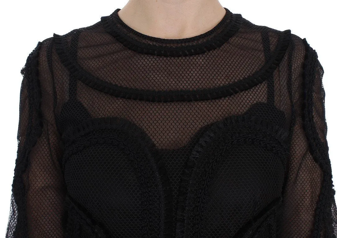 Black Netted Torero Full Length Maxi Dress