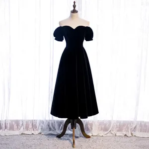 Black Prom Dresses Off Shoulder Short Sleeve Formal Party Gowns Night Out Dress