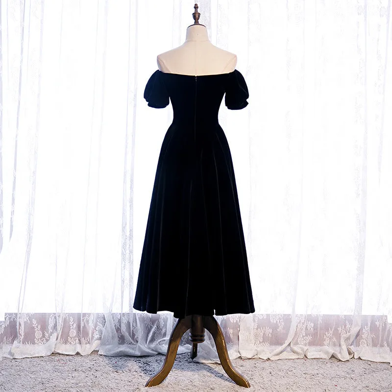 Black Prom Dresses Off Shoulder Short Sleeve Formal Party Gowns Night Out Dress