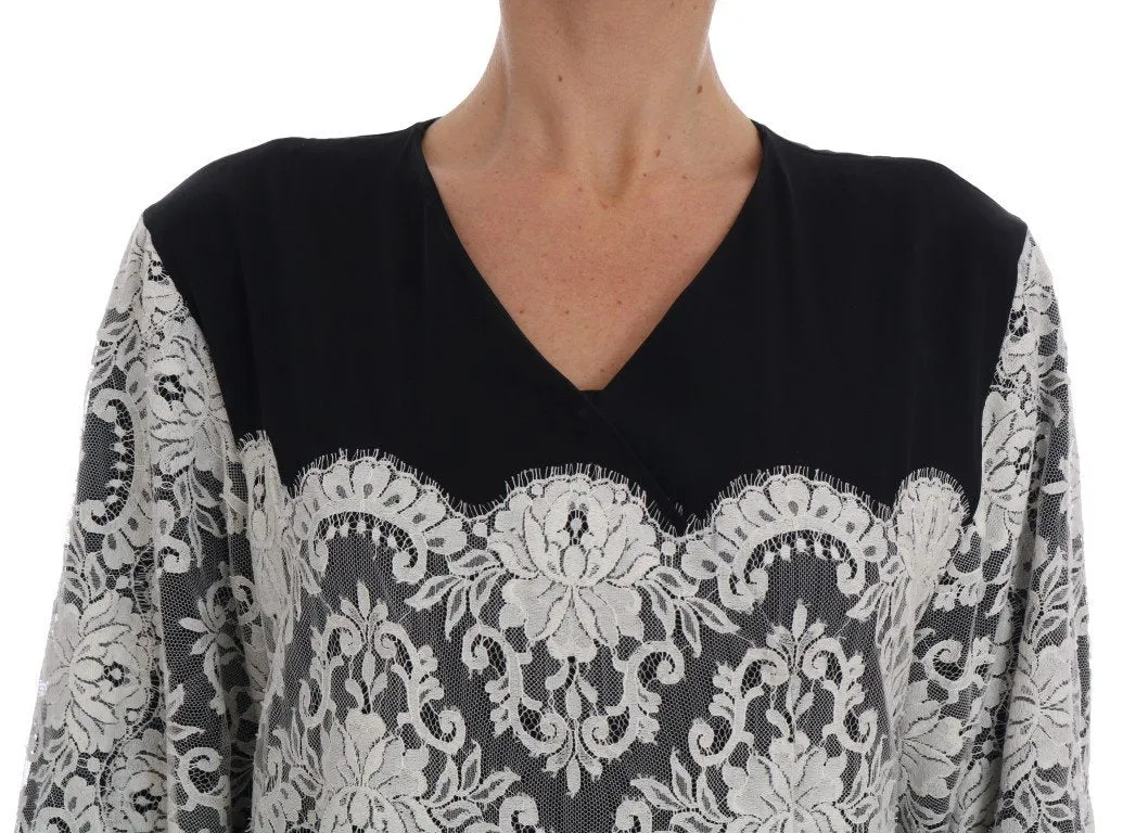 Black Silk Floral Lace Kaftan Dress