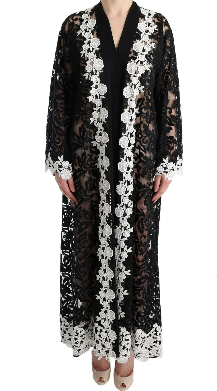 Black White Floral Applique Kaftan Dress