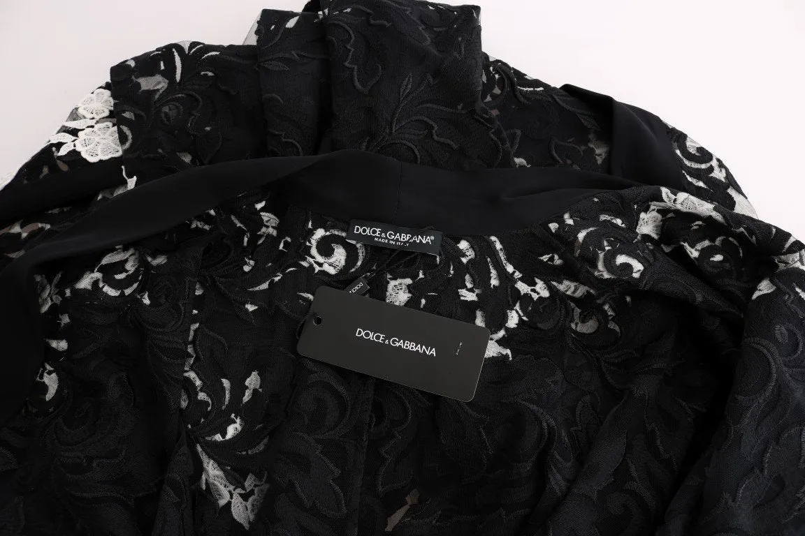 Black White Floral Applique Kaftan Dress