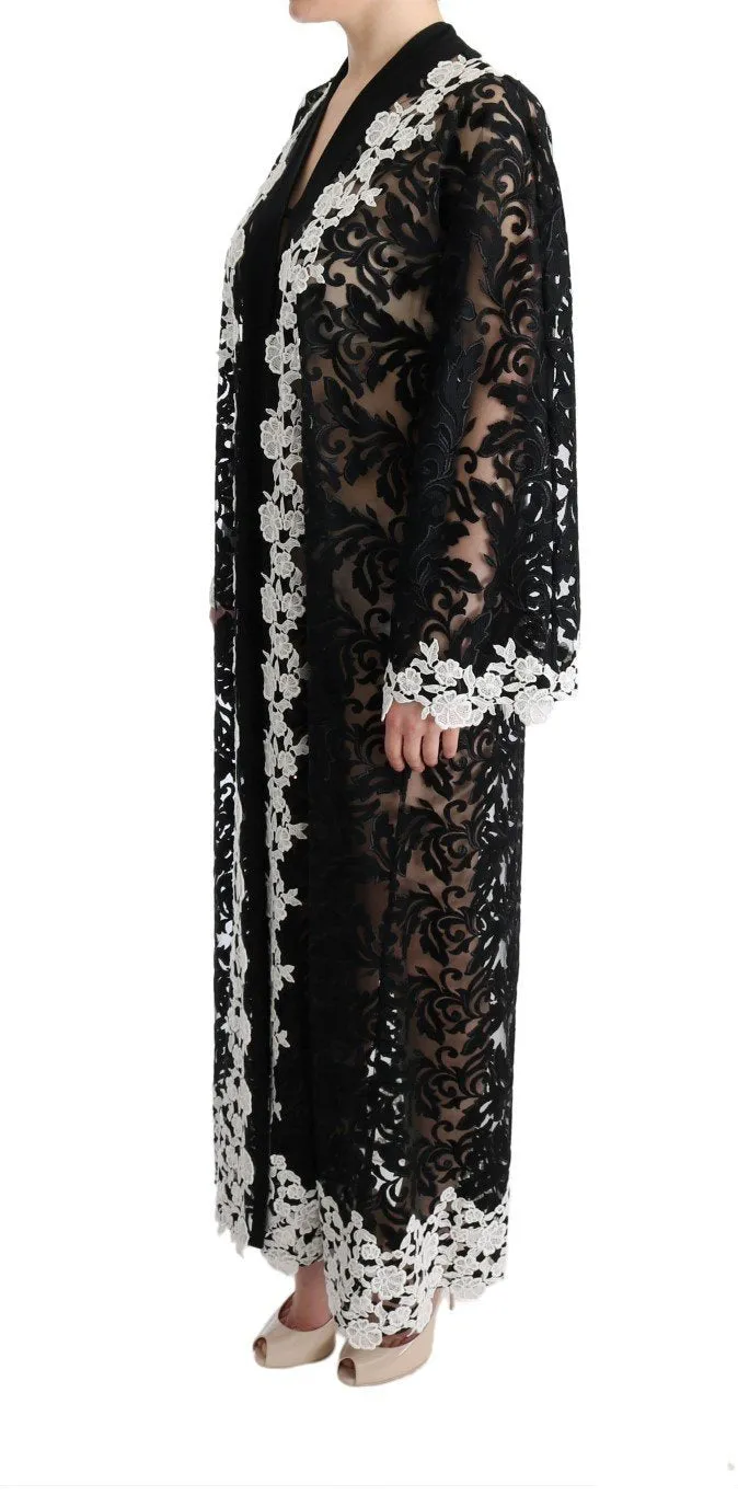 Black White Floral Applique Kaftan Dress