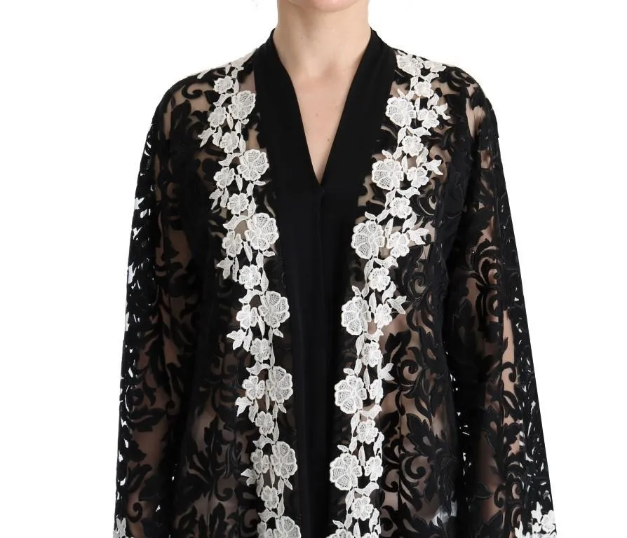 Black White Floral Applique Kaftan Dress