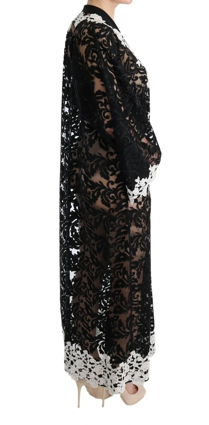 Black White Floral Applique Kaftan Dress