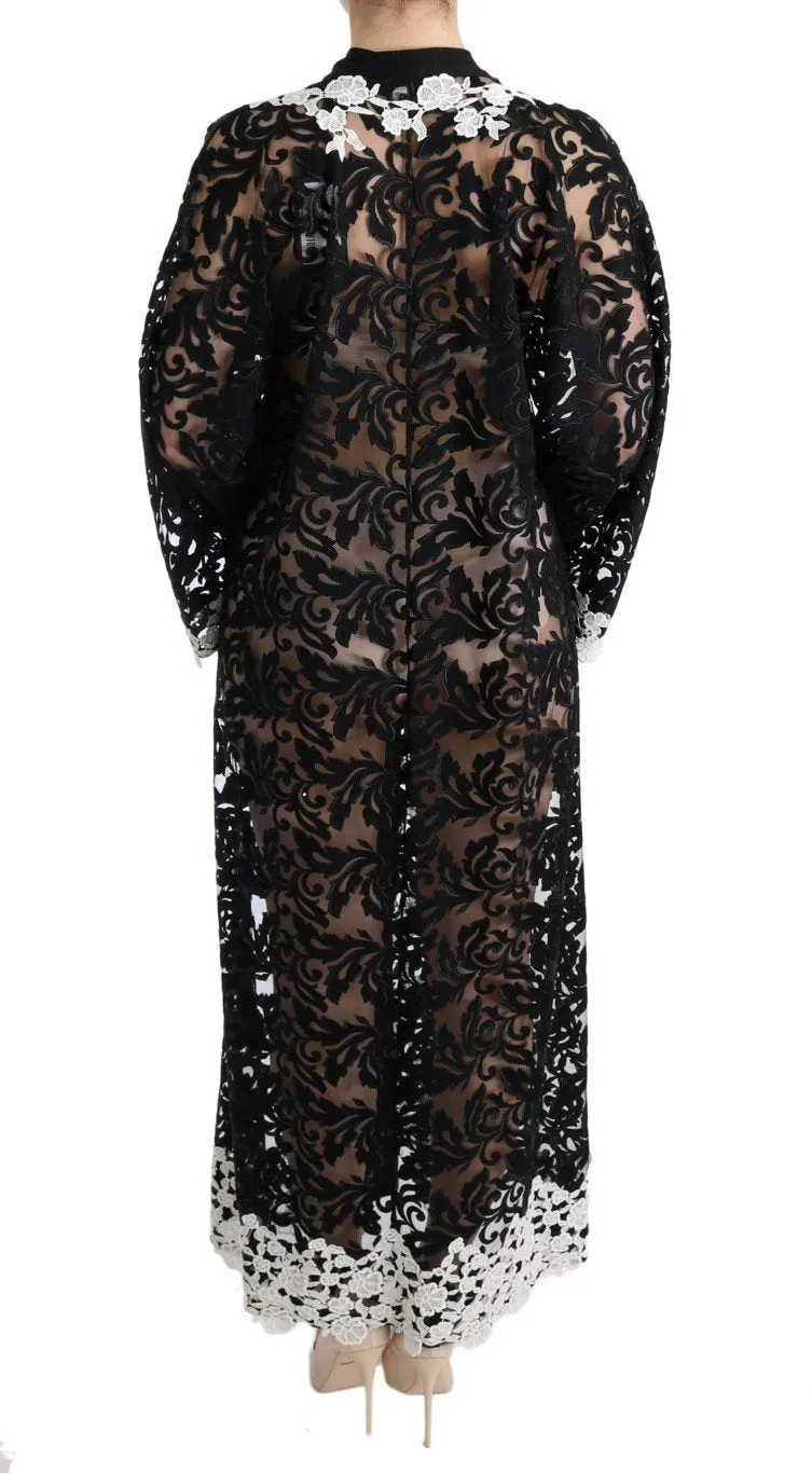 Black White Floral Applique Kaftan Dress