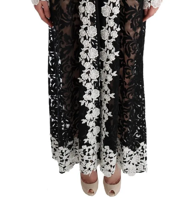Black White Floral Applique Kaftan Dress