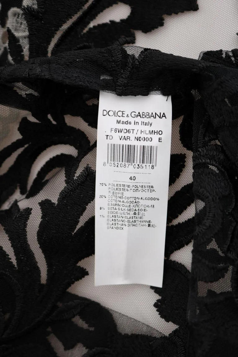 Black White Floral Applique Kaftan Dress