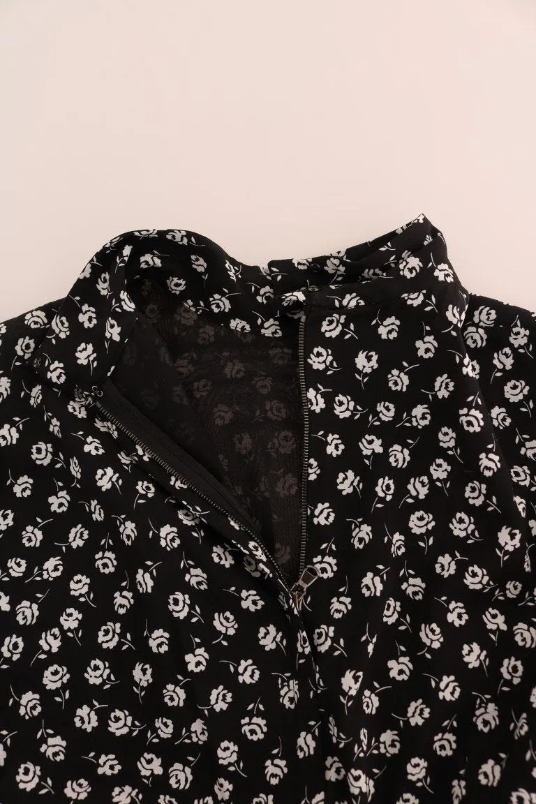 Black White Floral Print Crystal Dress