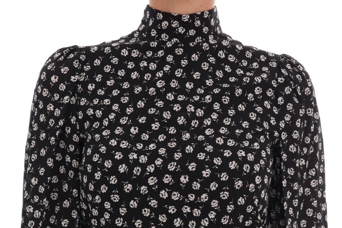 Black White Floral Print Crystal Dress