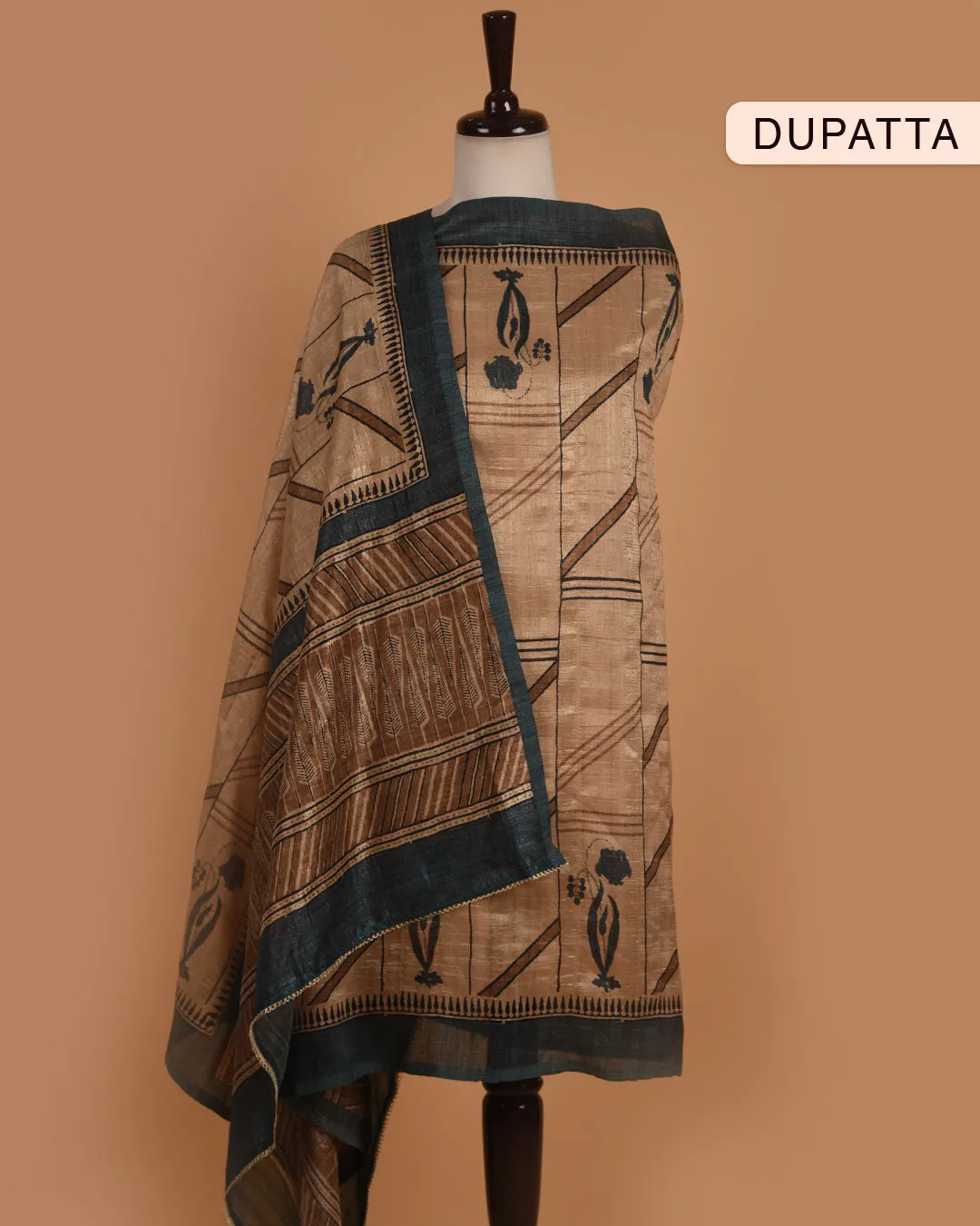 Blue Chanderi Silk Blend Printed With Embroidery Unstitched Suit Fabric Set With Chanderi Printed Dupatta