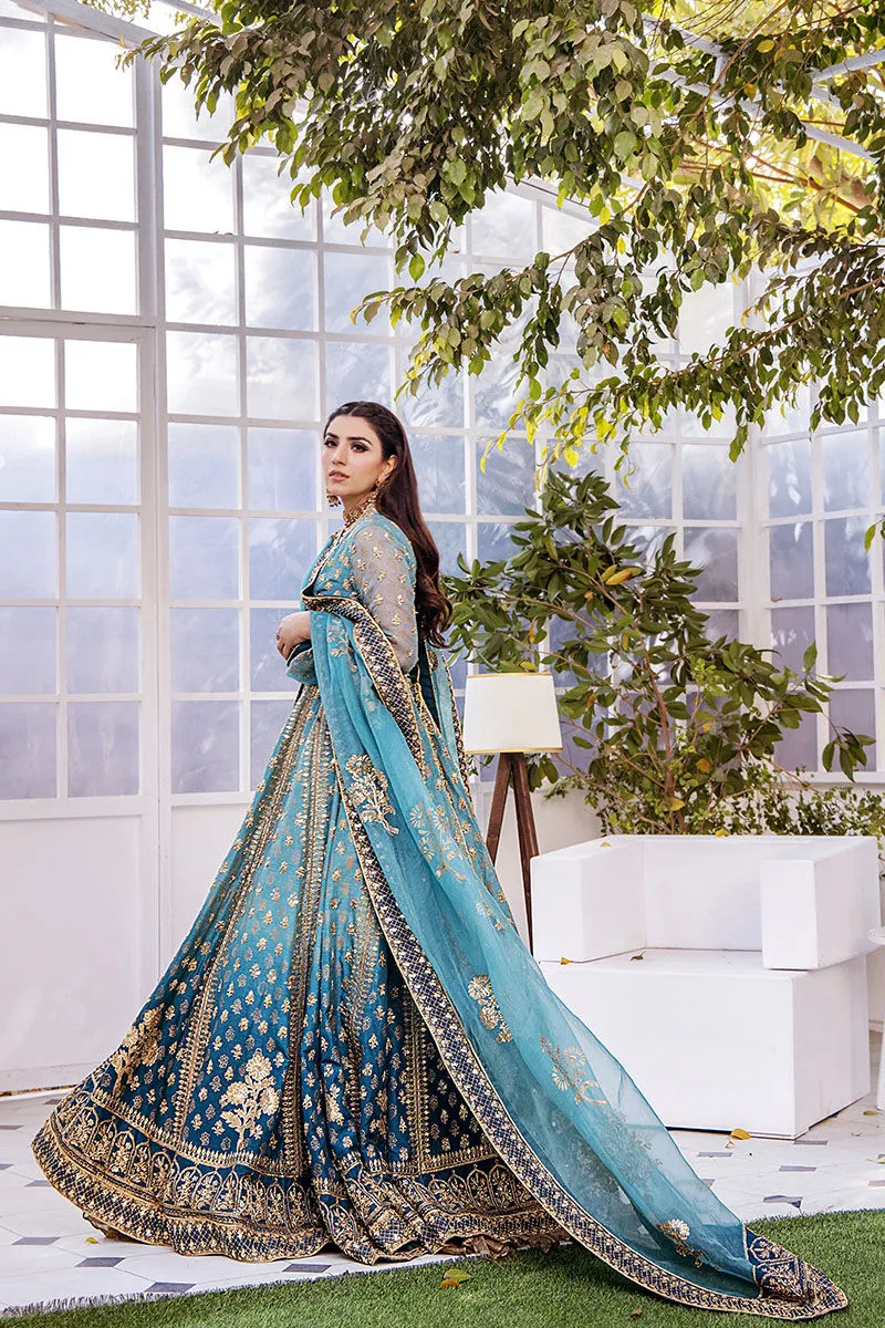 Blue Kalidar Hand Embellished Pishwas with Dupatta Wedding Dress