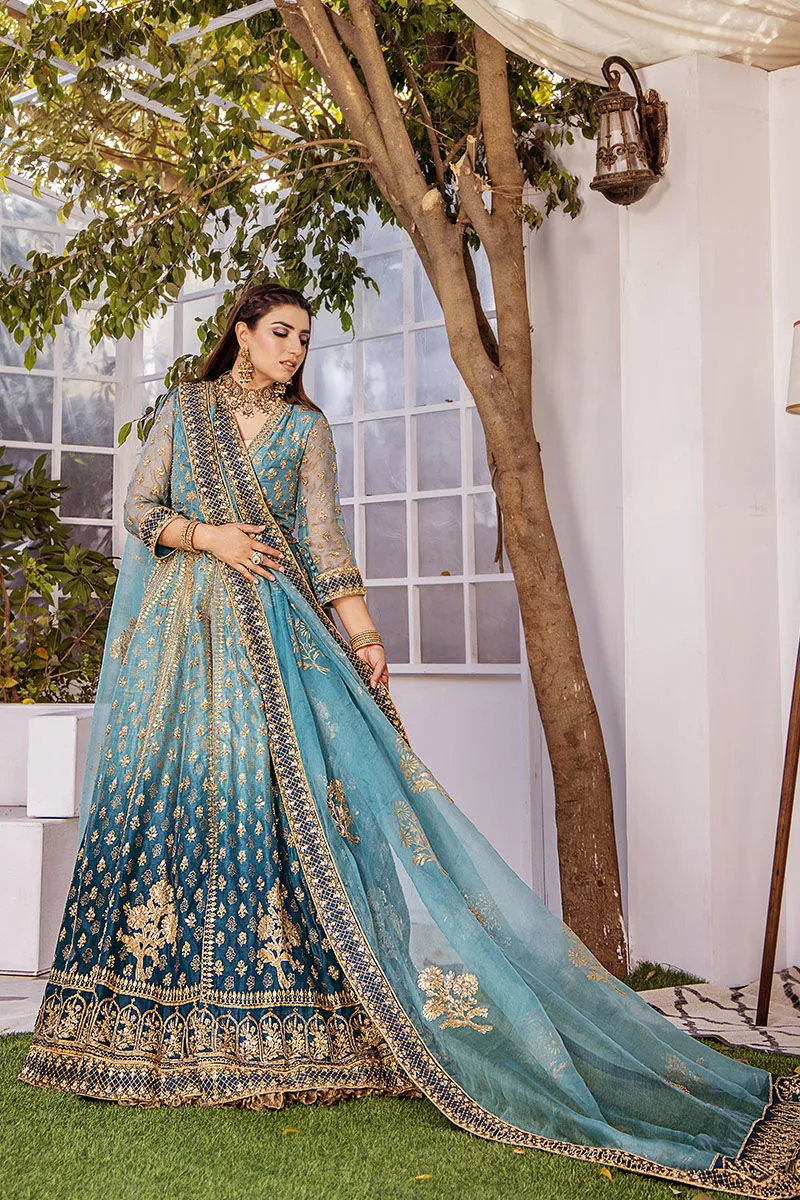 Blue Kalidar Hand Embellished Pishwas with Dupatta Wedding Dress