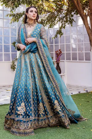 Blue Kalidar Hand Embellished Pishwas with Dupatta Wedding Dress