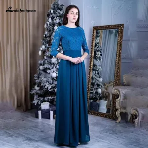 Blue Lace Mother of the Bridal Dresses with Sleeves