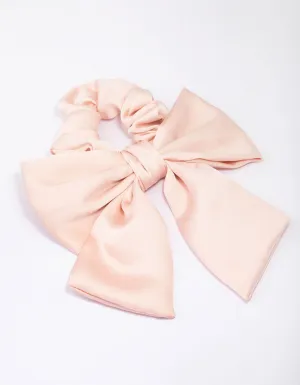 Blush Satin Bow Fabric Scrunchie