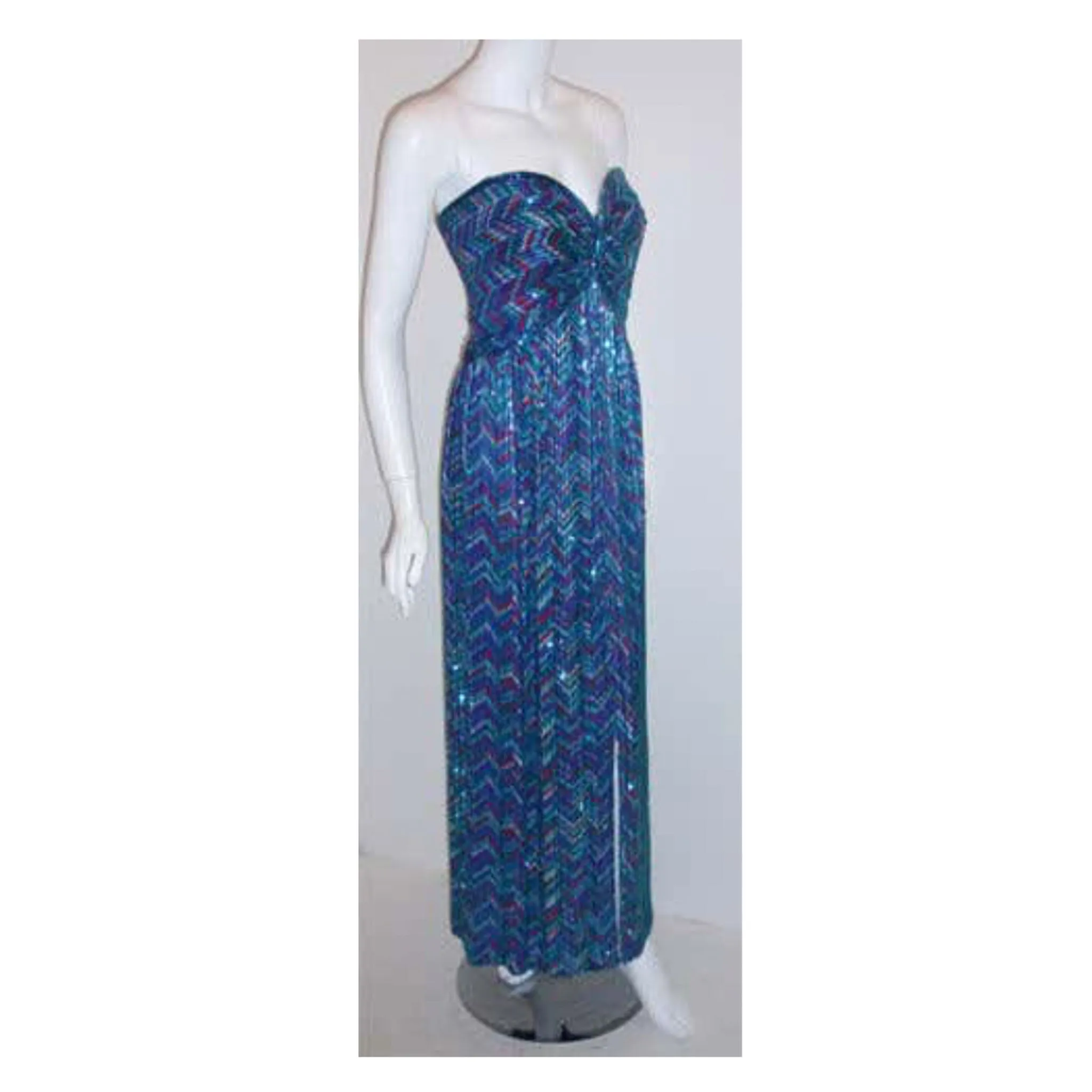 BOB MACKIE  Circa 1980s Strapless Beaded Gown