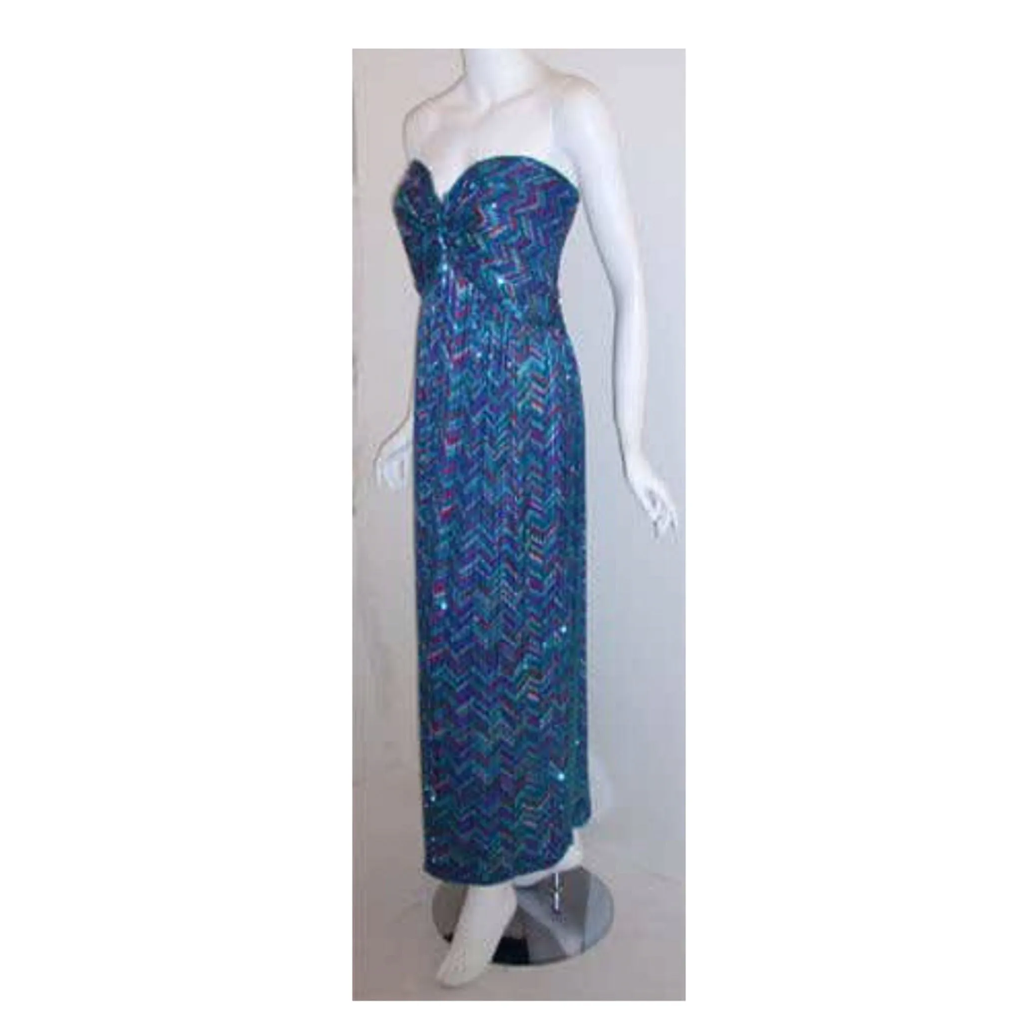 BOB MACKIE  Circa 1980s Strapless Beaded Gown